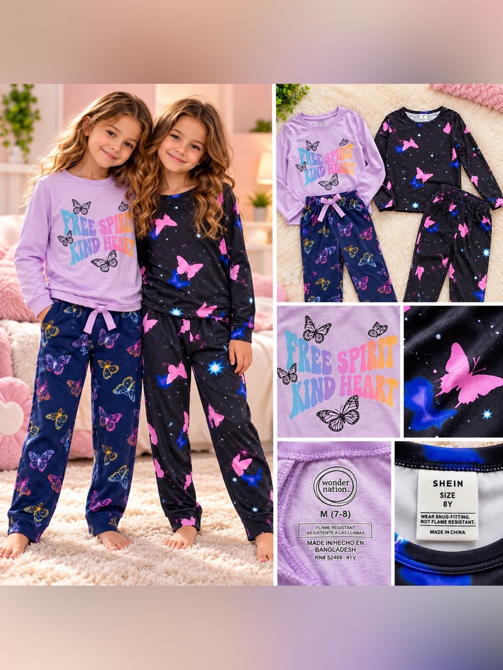 🦋 Kids Butterfly Pajama Lot – 2 Sets 🦋